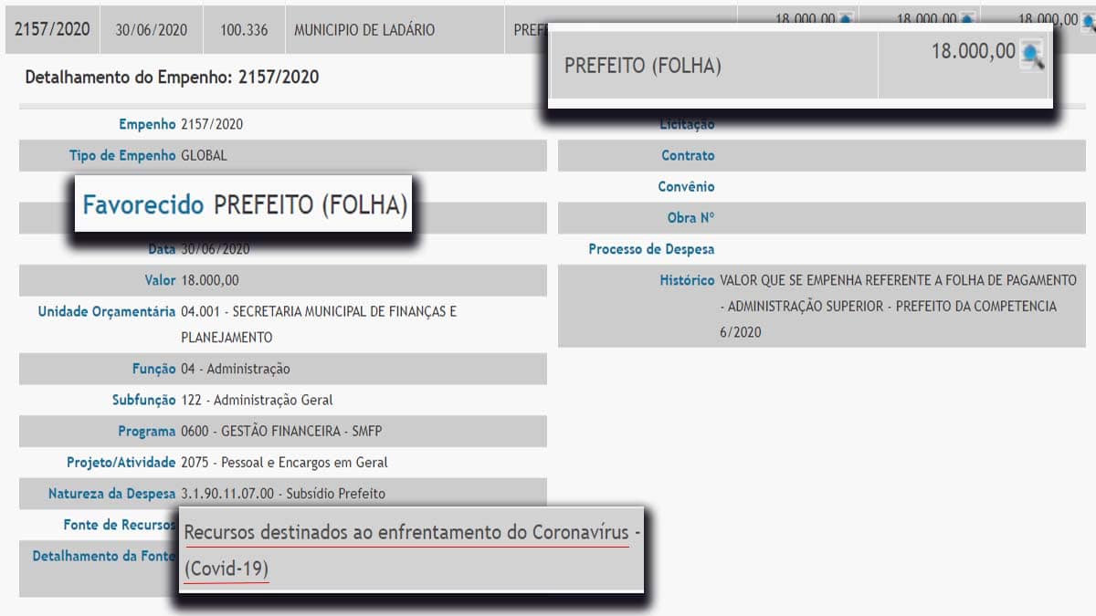 Em meio a pandemia, dinheiro para combate da covid-19 é usado no pagamento de salários e publicidade em Ladário