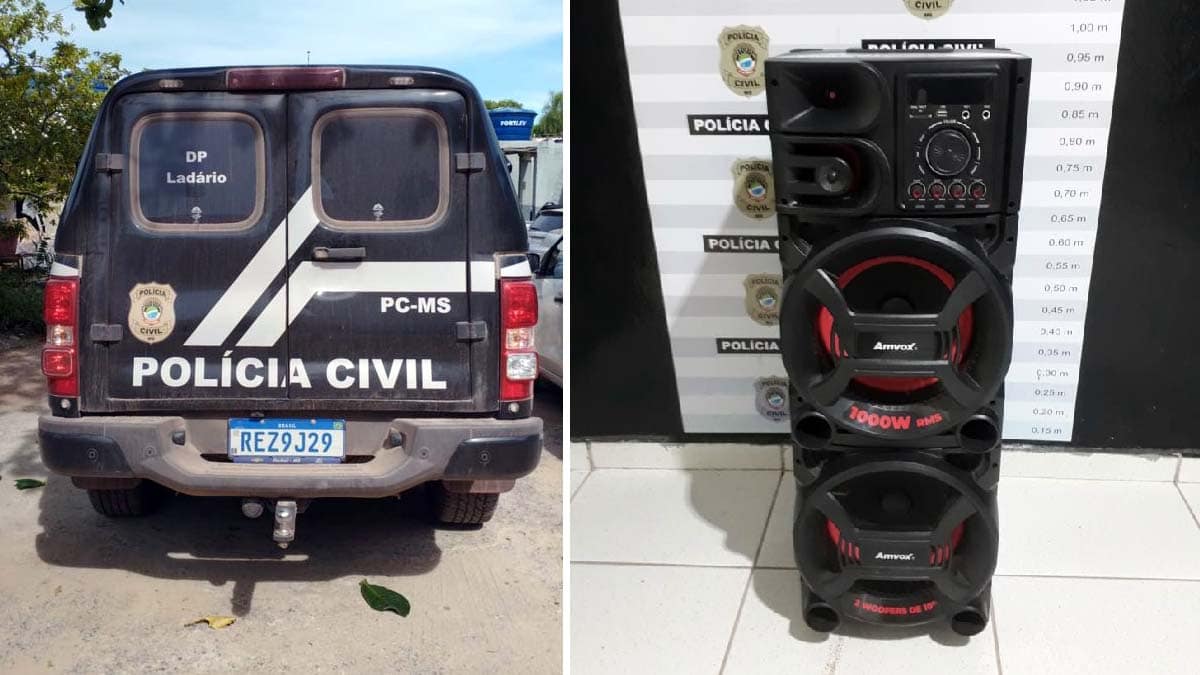 Polícia Civil de Ladário prende autores e recupera caixa de som furtada no centro