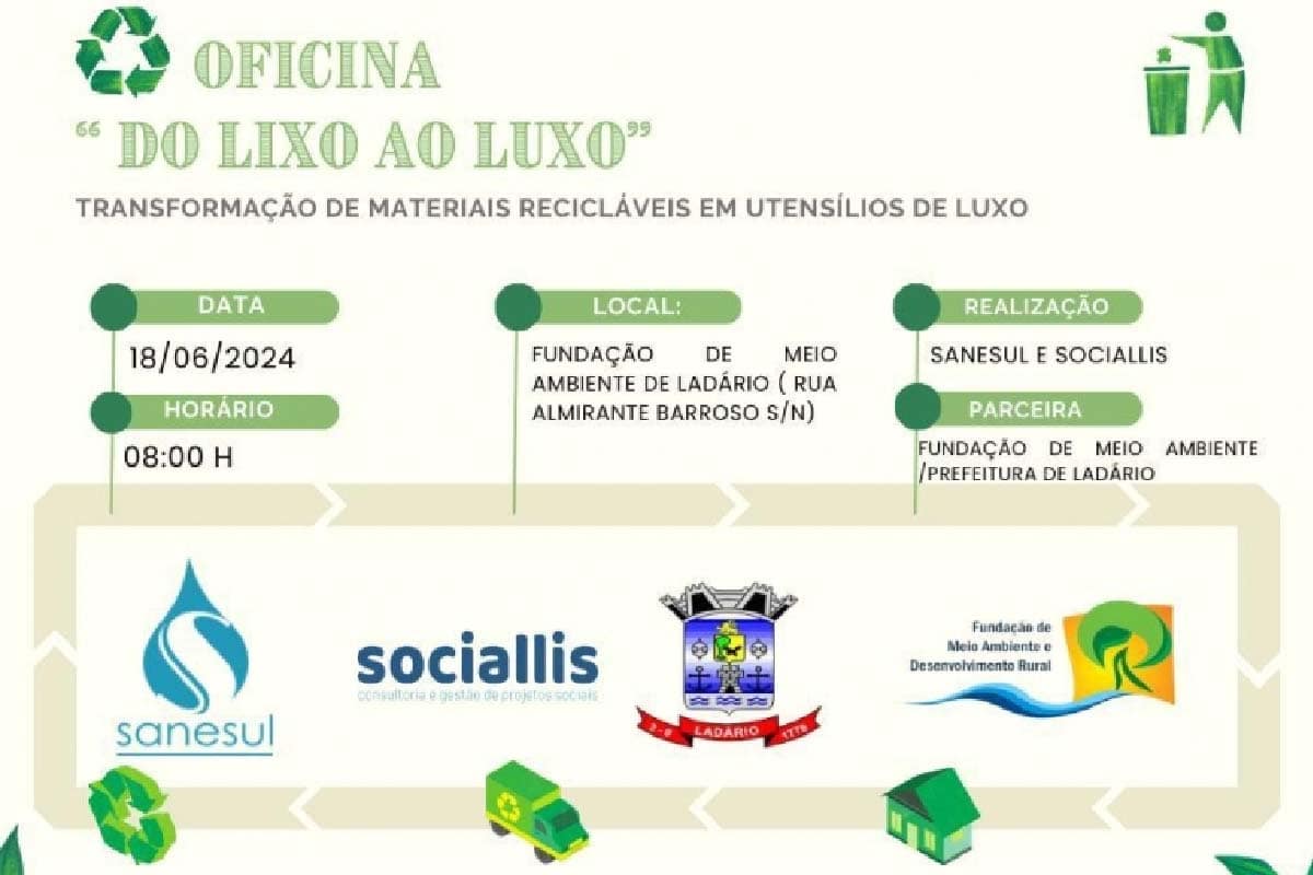 Ladário abre inscrições para a oficina ‘Do lixo ao luxo’ para catadores de materiais recicláveis