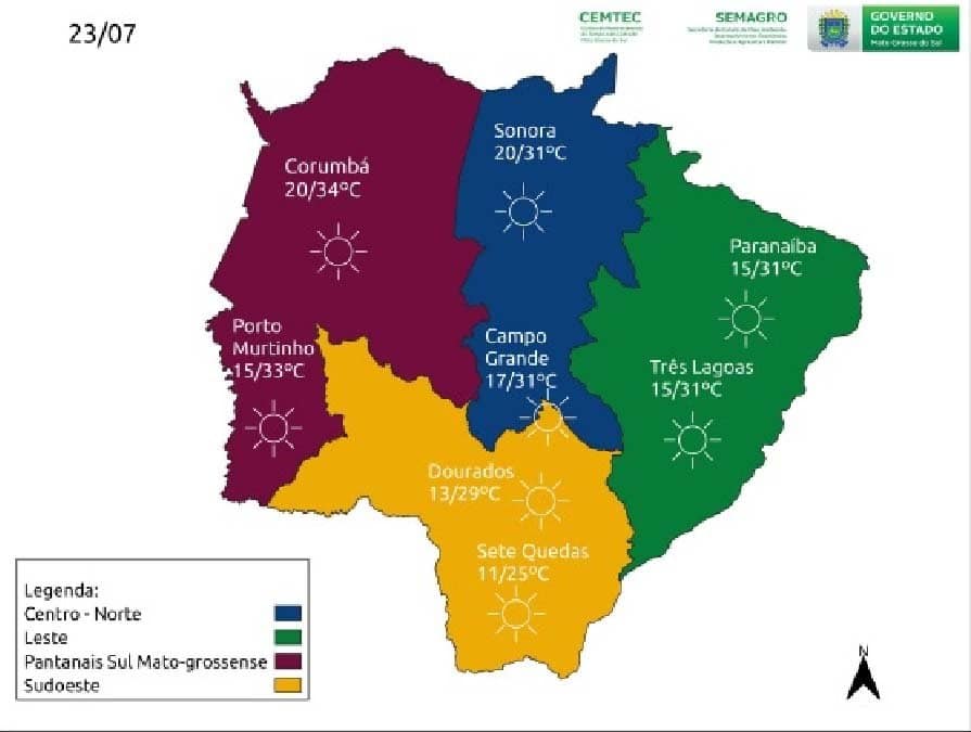 Sábado será de tempo quente e baixa umidade do ar em MS
