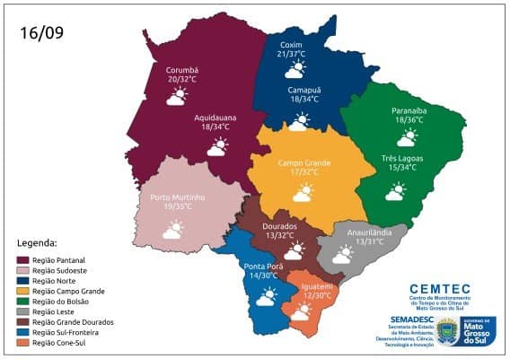 Sábado será de tempo firme, com sol e variação de nebulosidade em grande parte do MS 2 Tempo 1609